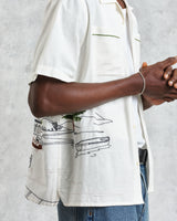 wax london men's Didcot - Ecru And Multicolour Embroidered Short-Sleeve Shirt