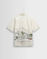 wax london men's Didcot - Ecru And Multicolour Embroidered Short-Sleeve Shirt