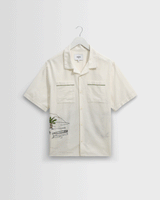 wax london men's Didcot - Ecru And Multicolour Embroidered Short-Sleeve Shirt