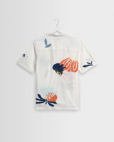wax london men's Didcot - Ecru And Multicolour Flower Embroidered Short-Sleeve Shirt