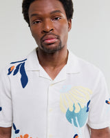 wax london men's Didcot - Ecru And Multicolour Flower Embroidered Short-Sleeve Shirt