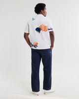 wax london men's Didcot - Ecru And Multicolour Flower Embroidered Short-Sleeve Shirt