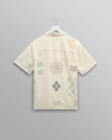 wax london men's Didcot - Ecru Doodle Embroidered Short-Sleeve Shirt