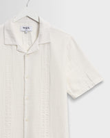 wax london men's Didcot - Ecru Double-Weave Seersucker Short-Sleeve Shirt