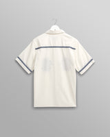 wax london men's Didcot - Ecru Motif Embroidered Short-Sleeve Shirt