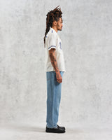 wax london men's Didcot - Ecru Motif Embroidered Short-Sleeve Shirt