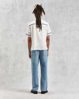 wax london men's Didcot - Ecru Motif Embroidered Short-Sleeve Shirt