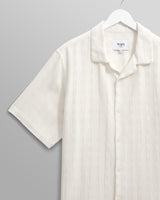 wax london men's Didcot - Ecru Open Weave Cotton Short-Sleeve Shirt