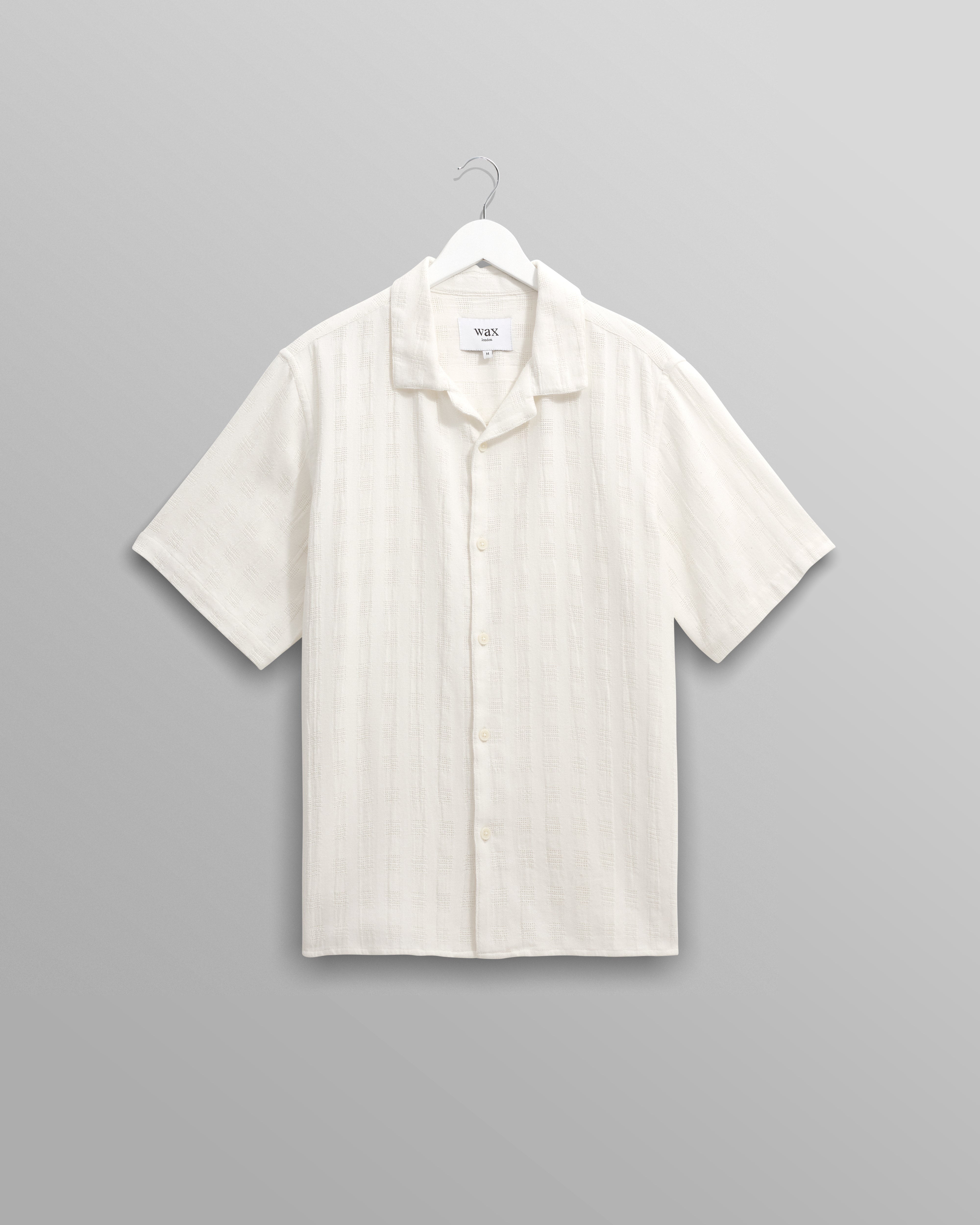 wax london men's Didcot - Ecru Open Weave Cotton Short-Sleeve Shirt