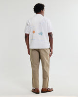 wax london men's Didcot - Ecru Summer Applique Short-Sleeve Shirt