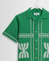 wax london men's Didcot - Green And White Border Applique Short-Sleeve Shirt