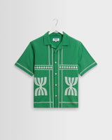 wax london men's Didcot - Green And White Border Applique Short-Sleeve Shirt