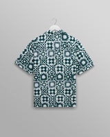 wax london men's Didcot - Green And White Geometric Cotton Short-Sleeve Shirt