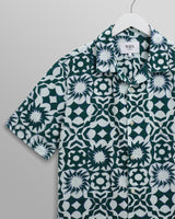 wax london men's Didcot - Green And White Geometric Cotton Short-Sleeve Shirt
