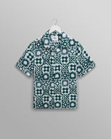 wax london men's Didcot - Green And White Geometric Cotton Short-Sleeve Shirt
