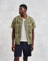 wax london men's Didcot - Khaki Hawaiian Embroidered Short-Sleeve Shirt