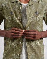 wax london men's Didcot - Khaki Hawaiian Embroidered Short-Sleeve Shirt