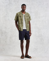 wax london men's Didcot - Khaki Hawaiian Embroidered Short-Sleeve Shirt