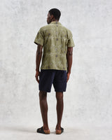 wax london men's Didcot - Khaki Hawaiian Embroidered Short-Sleeve Shirt