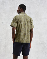 wax london men's Didcot - Khaki Hawaiian Embroidered Short-Sleeve Shirt