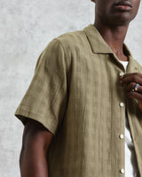wax london men's Didcot - Khaki Open Weave Cotton Short-Sleeve Shirt