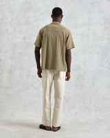 wax london men's Didcot - Khaki Open Weave Cotton Short-Sleeve Shirt