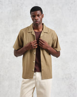 wax london men's Didcot - Khaki Slub Stripe Short-Sleeve Shirt