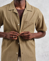 wax london men's Didcot - Khaki Slub Stripe Short-Sleeve Shirt