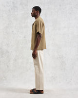 wax london men's Didcot - Khaki Slub Stripe Short-Sleeve Shirt