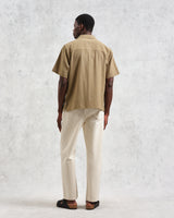 wax london men's Didcot - Khaki Slub Stripe Short-Sleeve Shirt