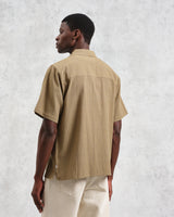 wax london men's Didcot - Khaki Slub Stripe Short-Sleeve Shirt