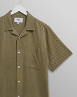 wax london men's Didcot - Khaki Slub Stripe Short-Sleeve Shirt