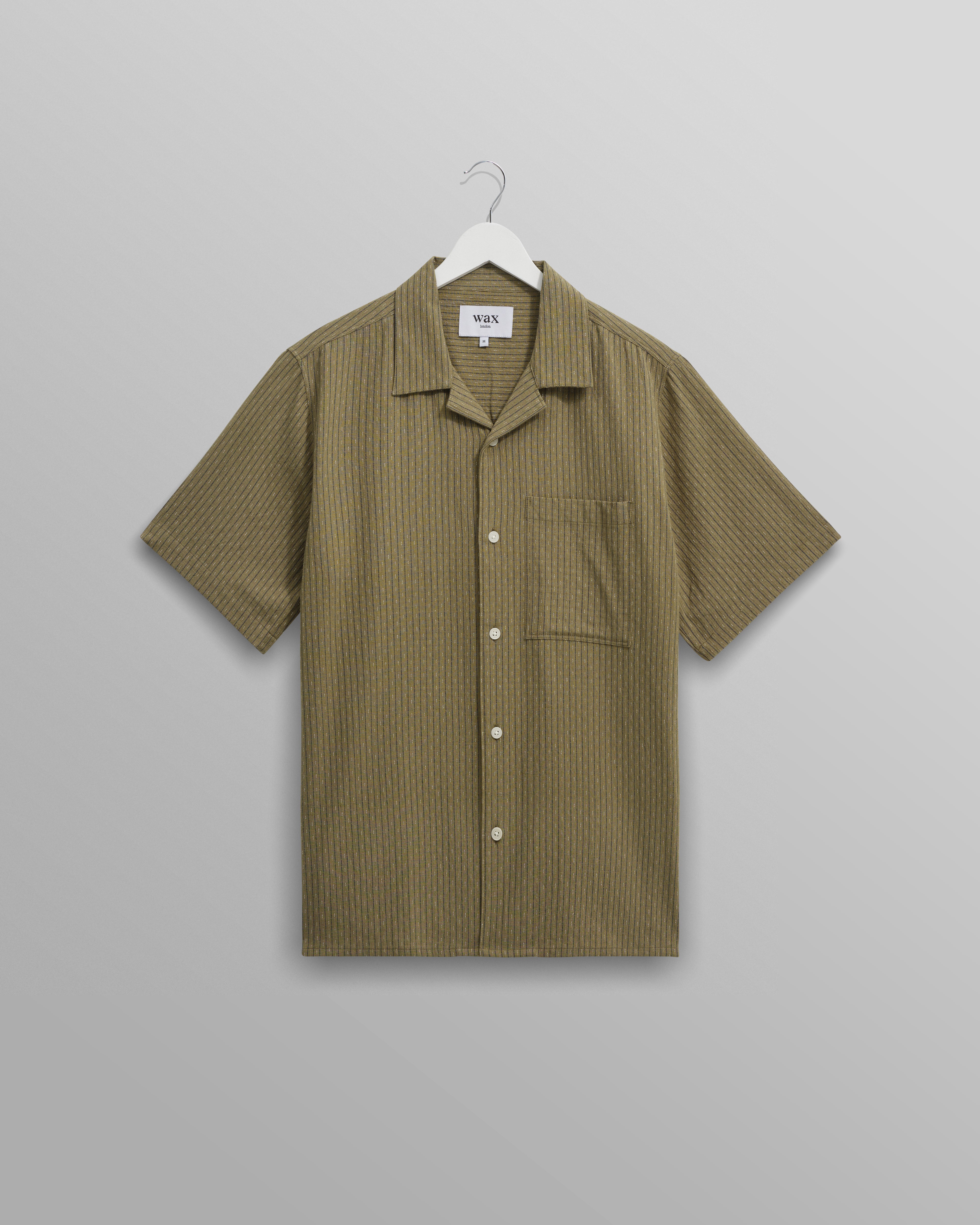 wax london men's Didcot - Khaki Slub Stripe Short-Sleeve Shirt