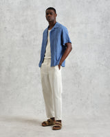 wax london men's Didcot - Mid-Blue Seersucker Cotton Short-Sleeve Shirt