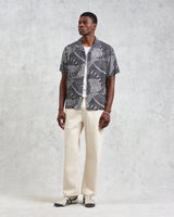 wax london men's Didcot - Navy And Ecru Abstract Print Short-Sleeve Shirt