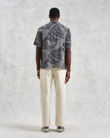 wax london men's Didcot - Navy And Ecru Abstract Print Short-Sleeve Shirt