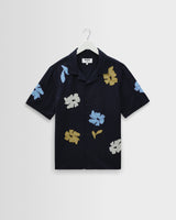 wax london men's Didcot - Navy And Multicolour Floral Applique Short-Sleeve Shirt