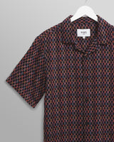 wax london men's Didcot - Navy And Multicolour Geometric Short-Sleeve Shirt