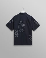 wax london men's Didcot - Navy Bold Floral Embroidered Short-Sleeve Shirt