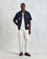 wax london men's Didcot - Navy Doodle Appliqué Short-Sleeve Shirt