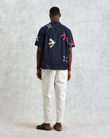 wax london men's Didcot - Navy Doodle Appliqué Short-Sleeve Shirt