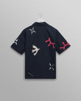 wax london men's Didcot - Navy Doodle Appliqué Short-Sleeve Shirt