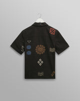 wax london men's Didcot - Navy Doodle Embroidered Short-Sleeve Shirt