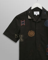 wax london men's Didcot - Navy Doodle Embroidered Short-Sleeve Shirt