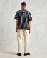 wax london men's Didcot - Navy Fleck Stripe Short-Sleeve Shirt