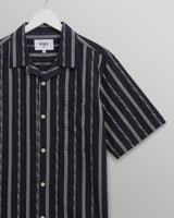 wax london men's Didcot - Navy Fleck Stripe Short-Sleeve Shirt