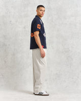 wax london men's Didcot - Navy Floral Appliqué Short-Sleeve Shirt