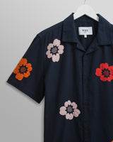 wax london men's Didcot - Navy Floral Appliqué Short-Sleeve Shirt