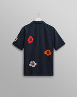 wax london men's Didcot - Navy Floral Appliqué Short-Sleeve Shirt