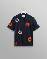 wax london men's Didcot - Navy Floral Appliqué Short-Sleeve Shirt